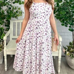 Listicle White and Purple Floral Midi Dress